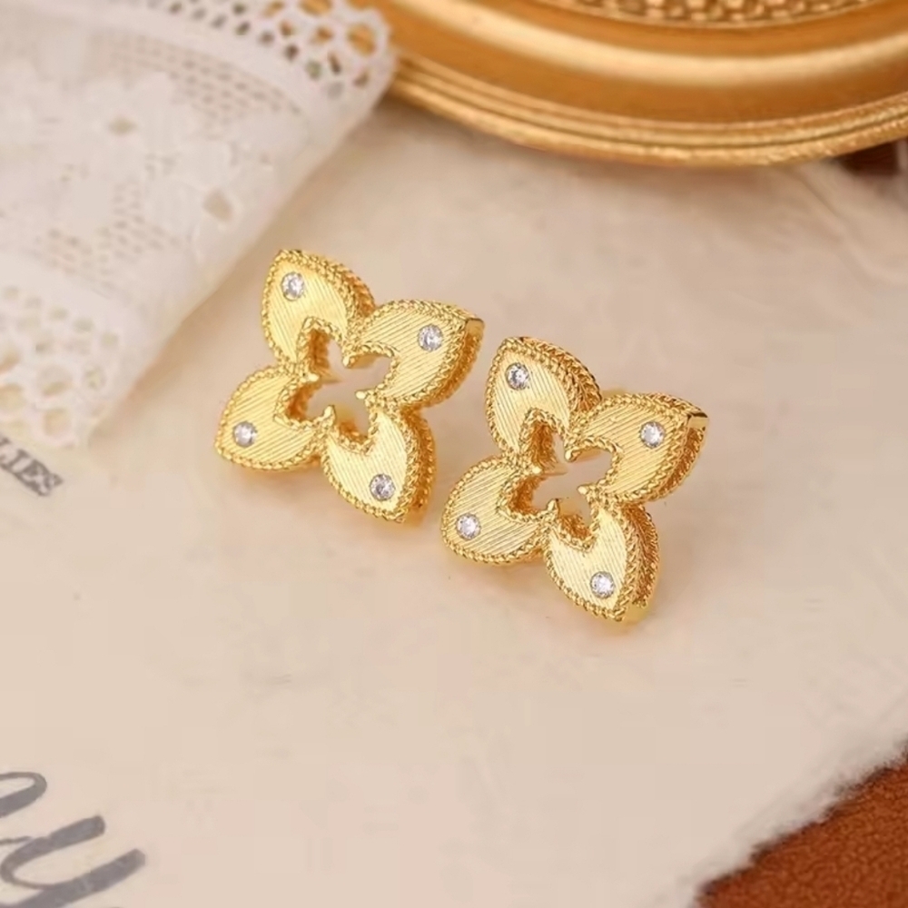 Luxury Gold Floral Earrings - Picture 7 of 7